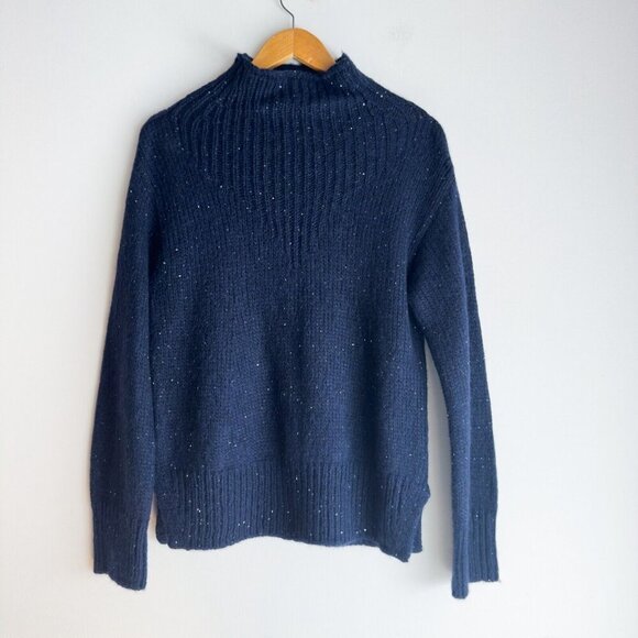 Tonet Navy Blue Sequin Detail Mock neck Pullover Sweater 44/S - Picture 4 of 9